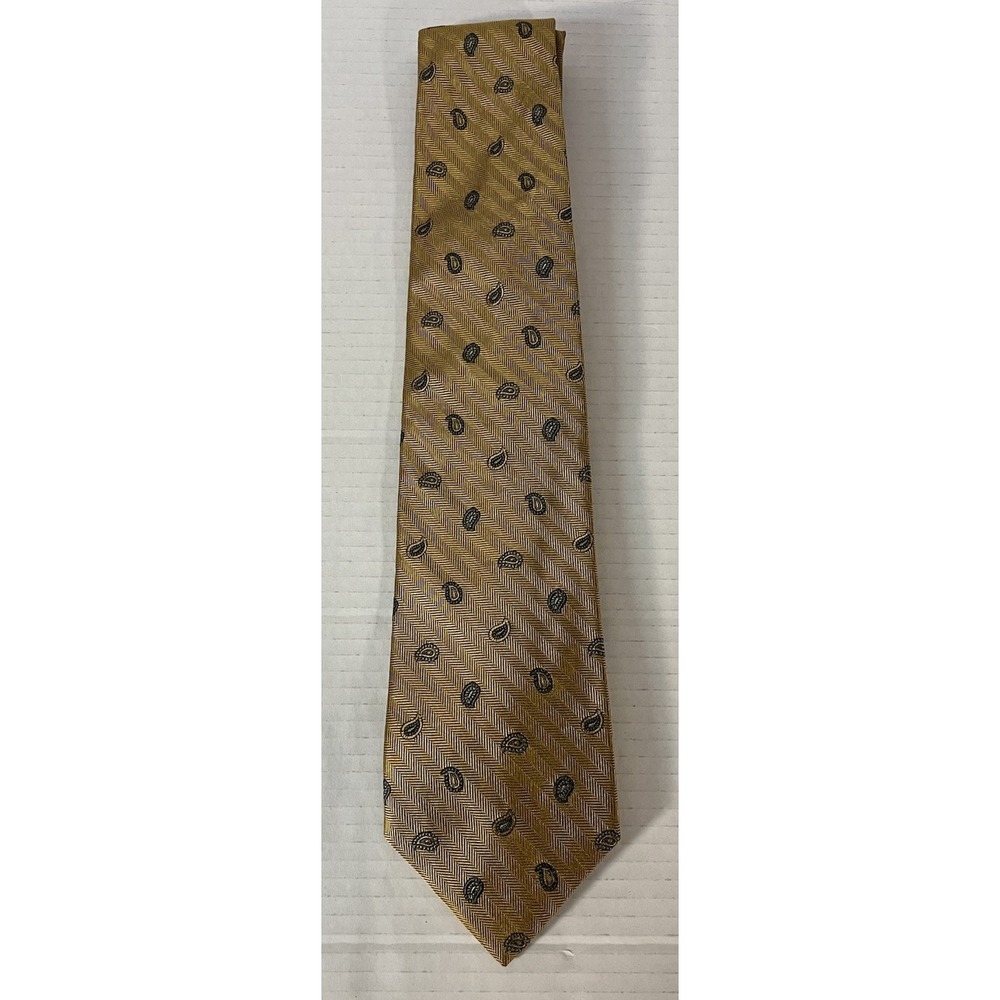 Brooks Brothers Necktie Mens‎ OS Gold Silk Paisley Herringbone 346